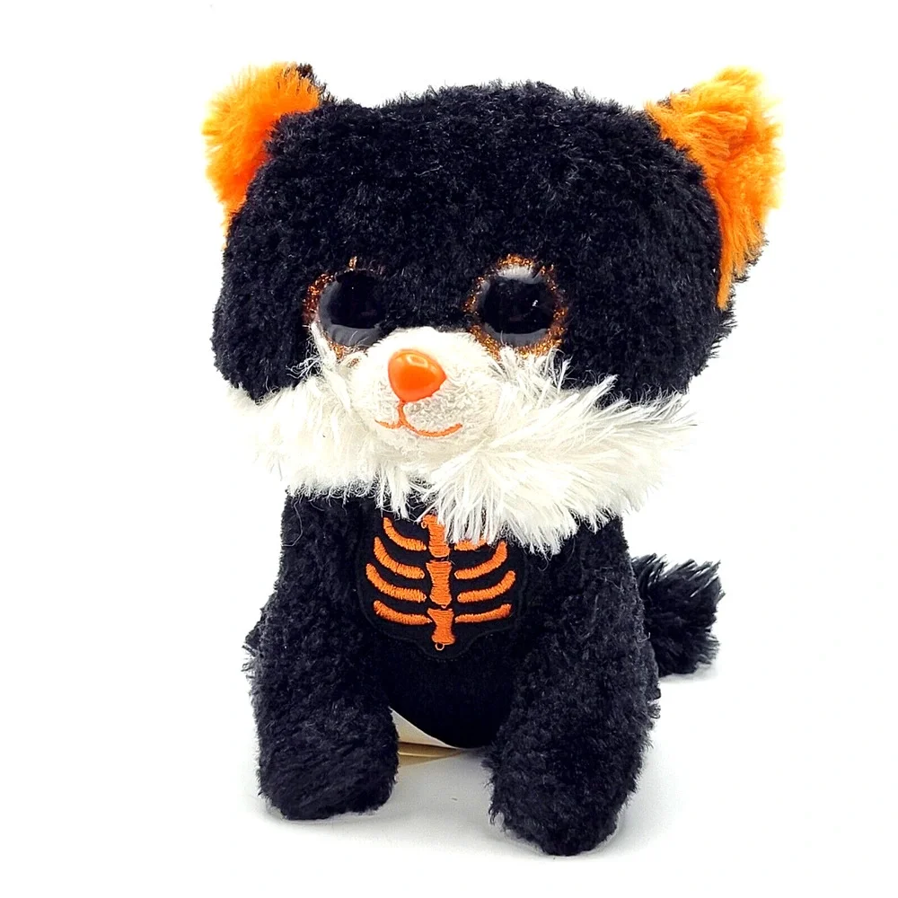Plush Black Cat Orange Skeleton Glitter Eyes 7